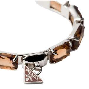 Prada Triangolo Silver Tone Brown Crystal Cuff Bracelet Triangle